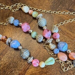 Vintage Multicolor Faux Stone Lucite Bead Long Necklace Stunning